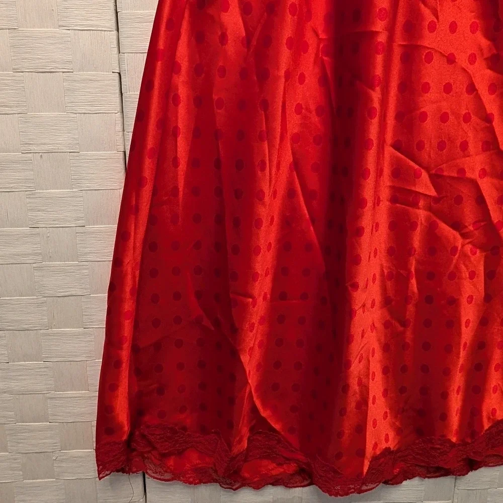 Cacique Red Polka Dot Satin‎ Chemise Lace Trim Caged Back Nightgown 14/16